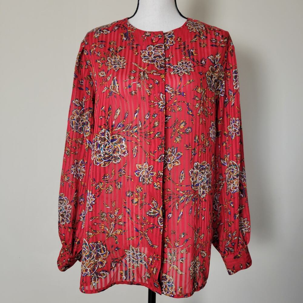 Laura & Jayne Two Y2K 16W Long Sleeve Button Front Floral Tunic Blouse Top
